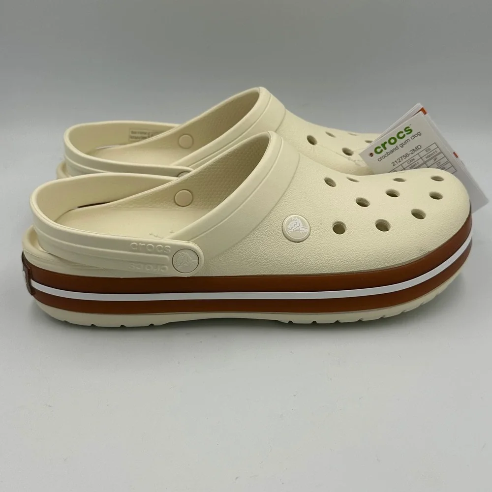 Crocs Crocband Gum Clog M9/W11 Stucco White New Retro Sporty Slip-On Comfort NIB